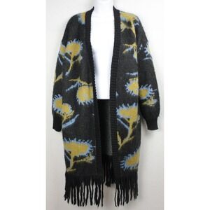 Oversized Boho Mohair Blend Fringe Duster Cardigan Floral Italy Womens US 6